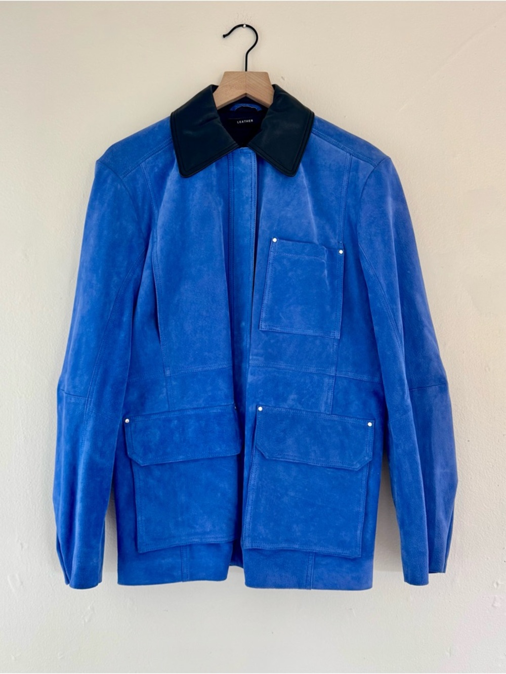 NWT Zara Electric Blue Suede Jacket with Black Leather Collar - Picture 2 of 16
